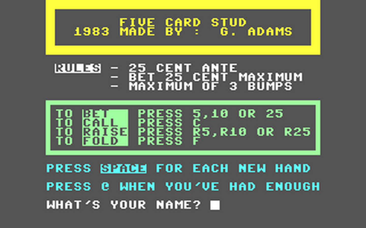C64 GameBase Five_Card_Stud Courbois_Software 1983