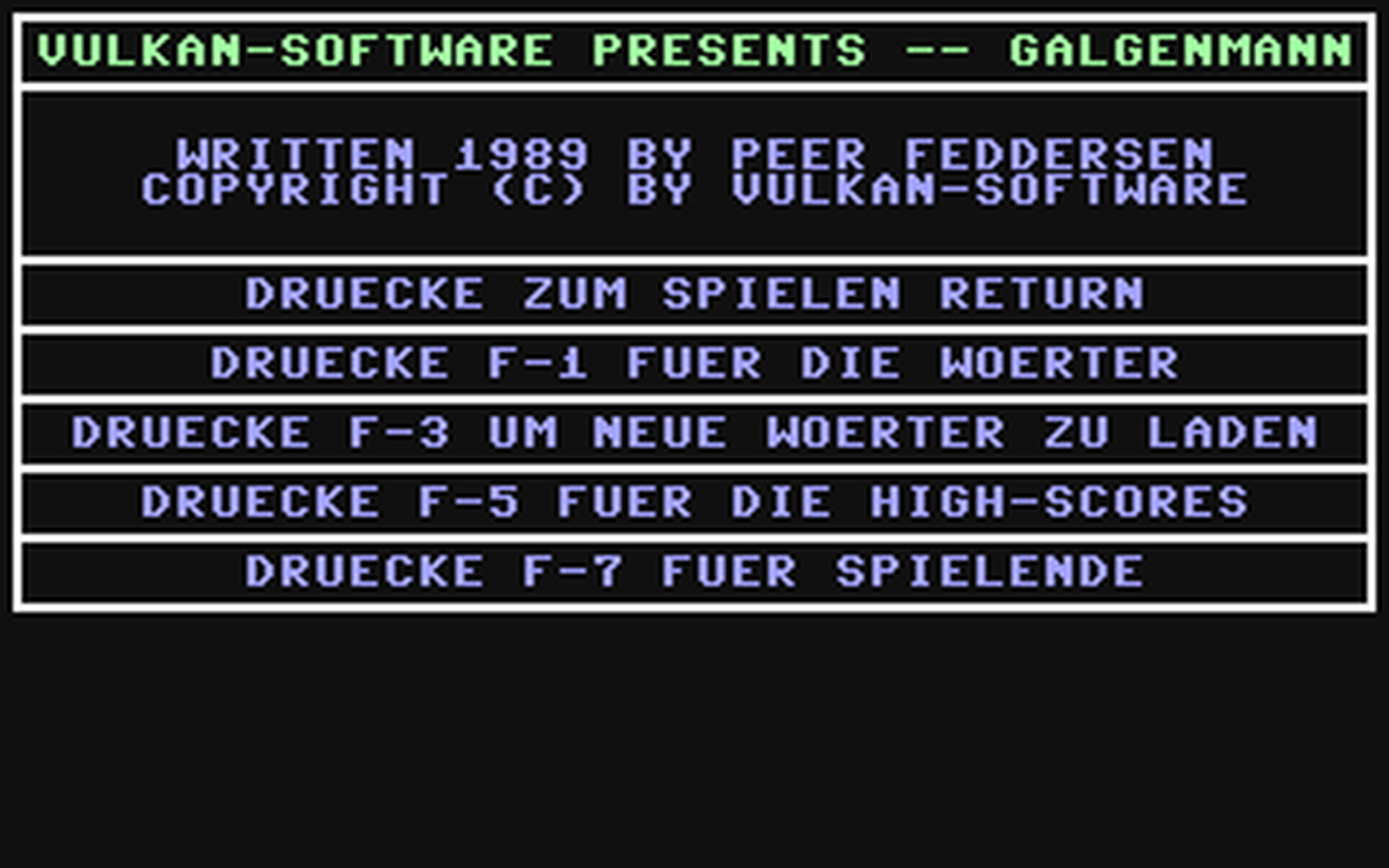 C64 GameBase Galgenmann Vulkan-Software 1989