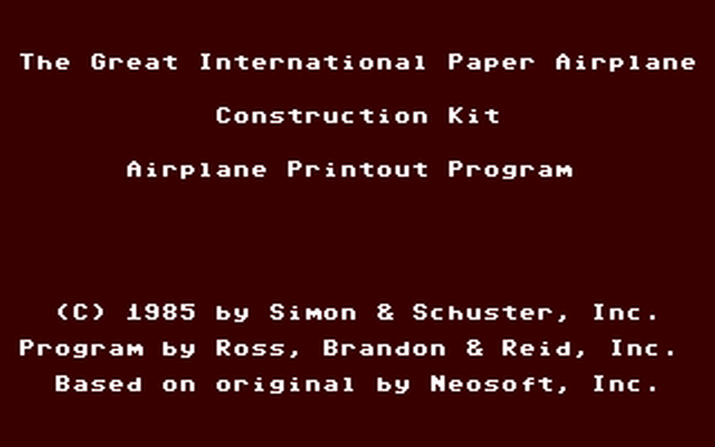 C64 GameBase Great_International_Paper_Airplane_Construction_Kit,_The Simon_&_Schuster,_Inc. 1985