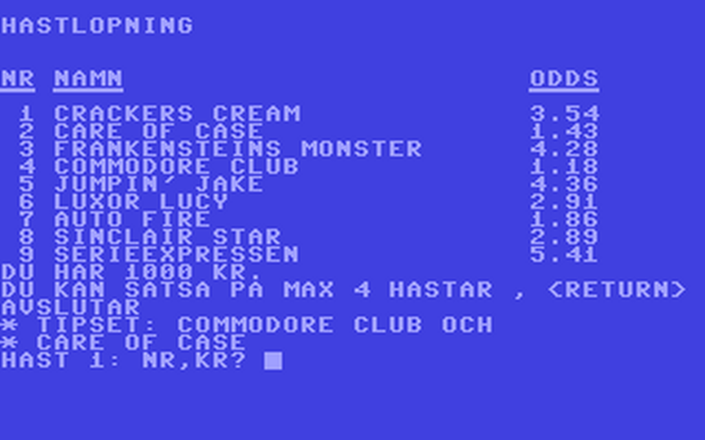 C64 GameBase Hästkapplöpning SYS_Public_Domain 1990