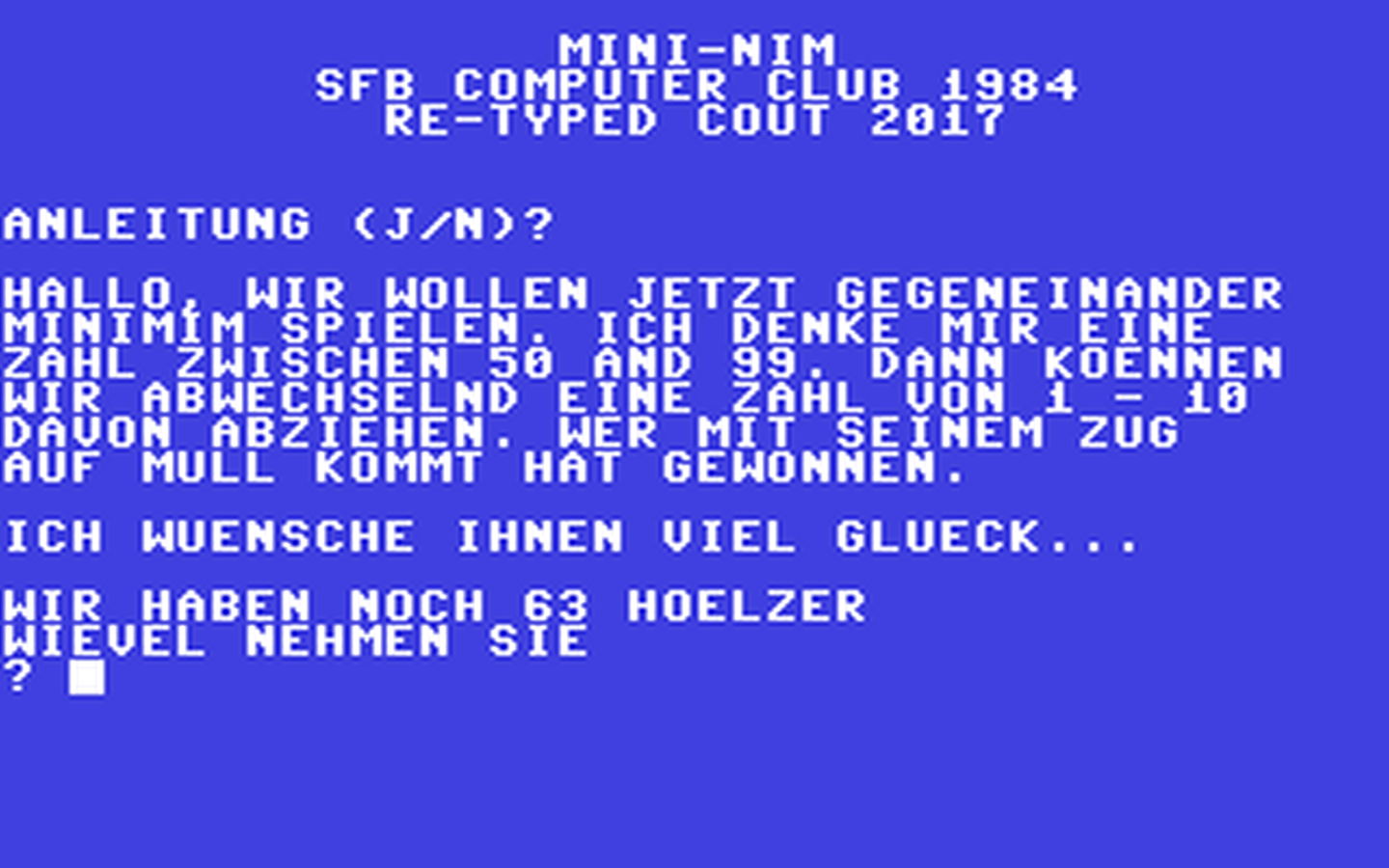 C64 GameBase Mini-Nim SFB-ComputerClub 1984