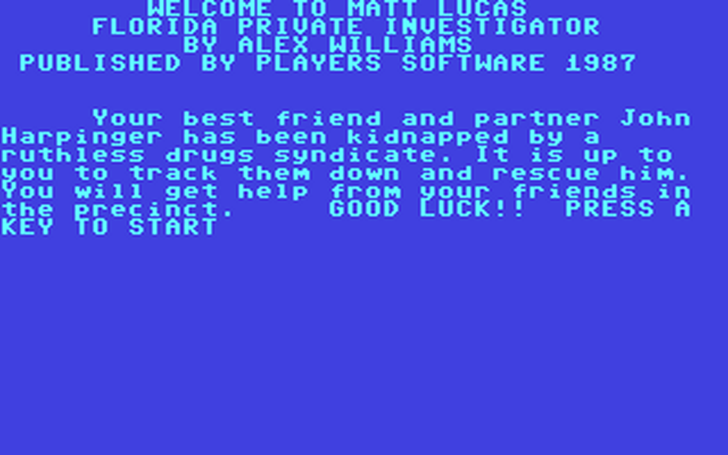 C64 GameBase Matt_Lucas_-_Florida_Private_Investigator Players_Software 1987