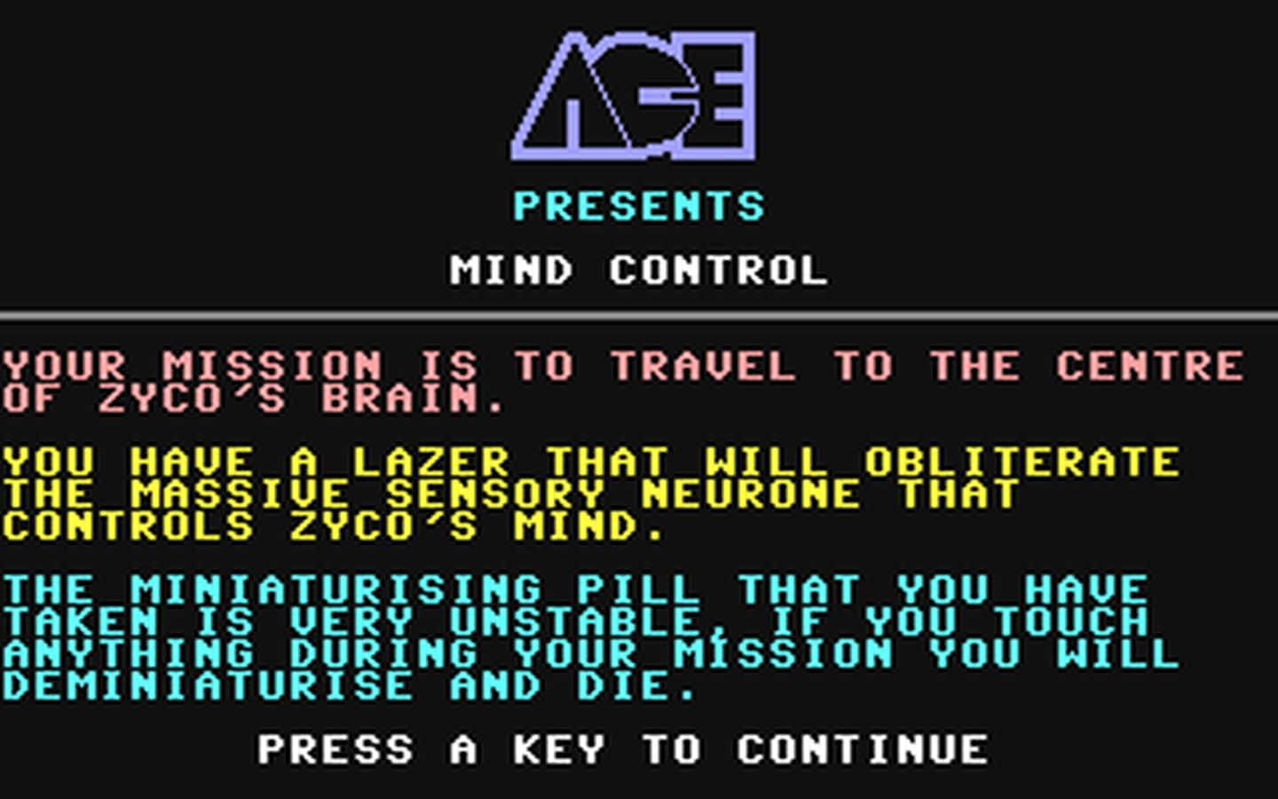 C64 GameBase Mind_Control ACE_(Advanced_Computer_Entertainment) 1984