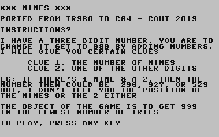 C64 GameBase Nines (Not_Published) 2019