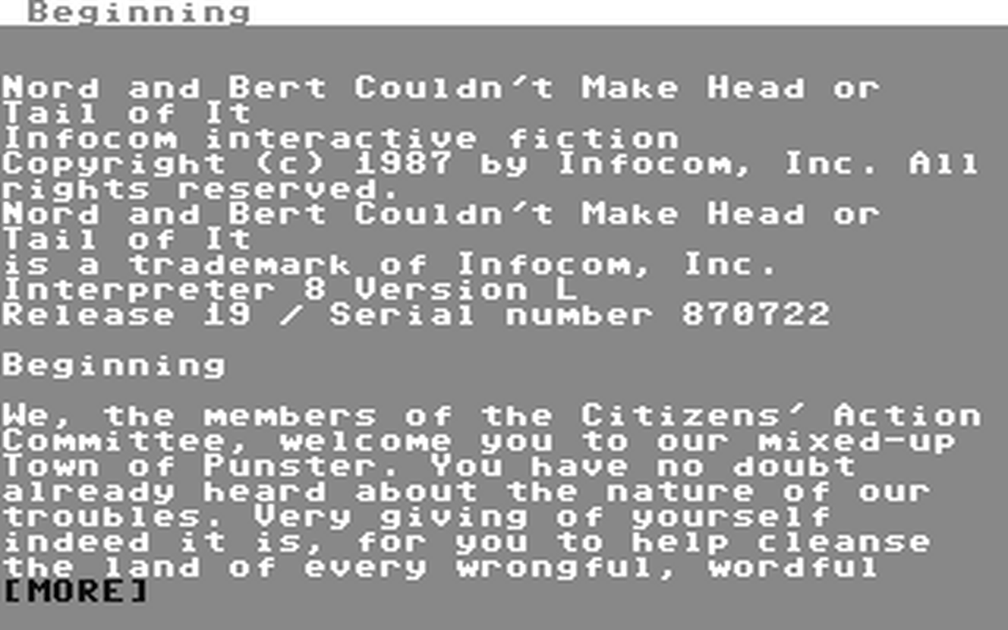 C64 GameBase Nord_and_Bert_Couldn't_Make_Head_or_Tail_of_It Infocom 1987