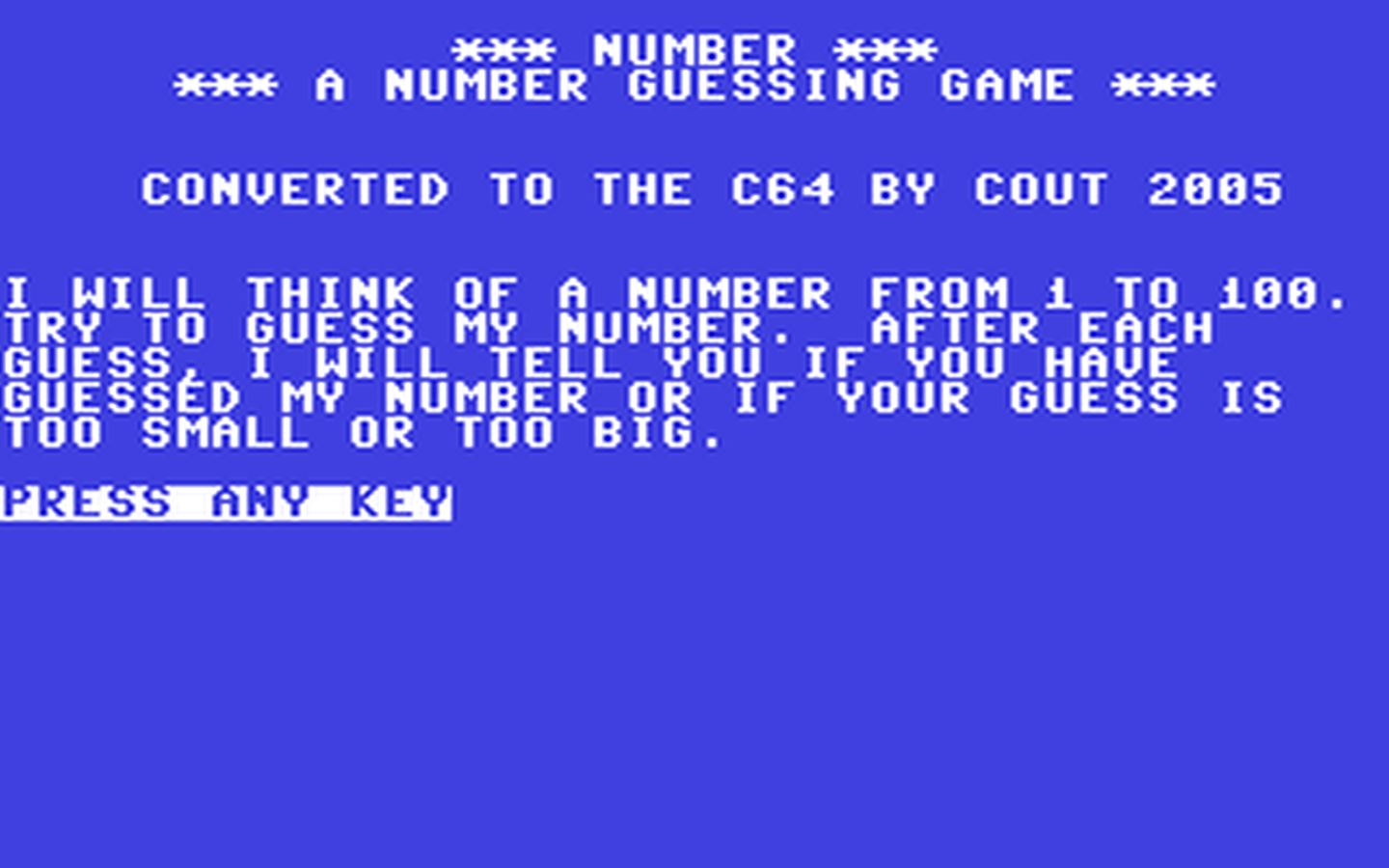 C64 GameBase Number (Not_Published) 2005