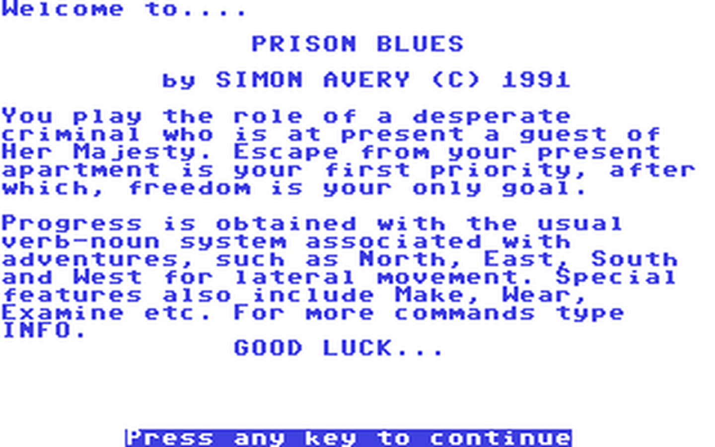 C64 GameBase Prison_Blues The_Adventure_Workshop 1991