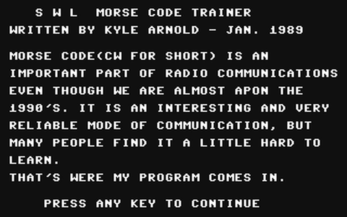 C64 GameBase SWL_Morse_Code_Trainer (Public_Domain) 1989