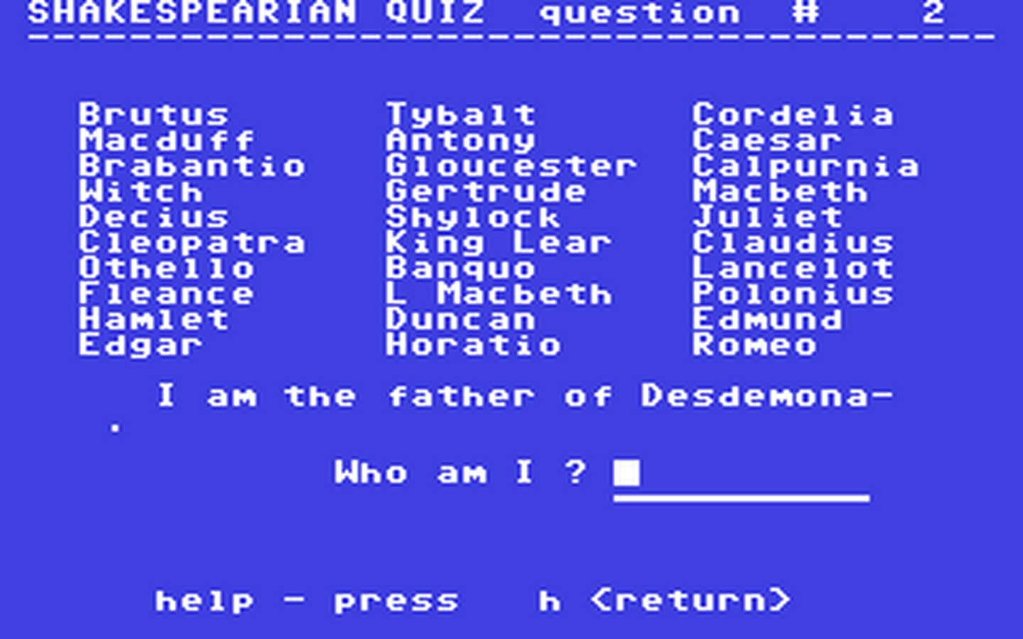 C64 GameBase Shakespeare_Quiz Commodore_Educational_Software