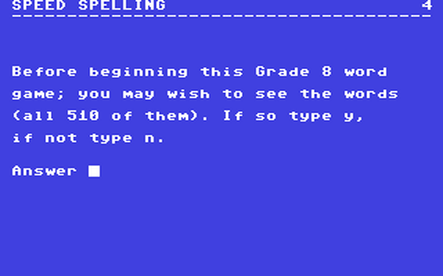 C64 GameBase Speed_Spelling_8 Commodore_Educational_Software