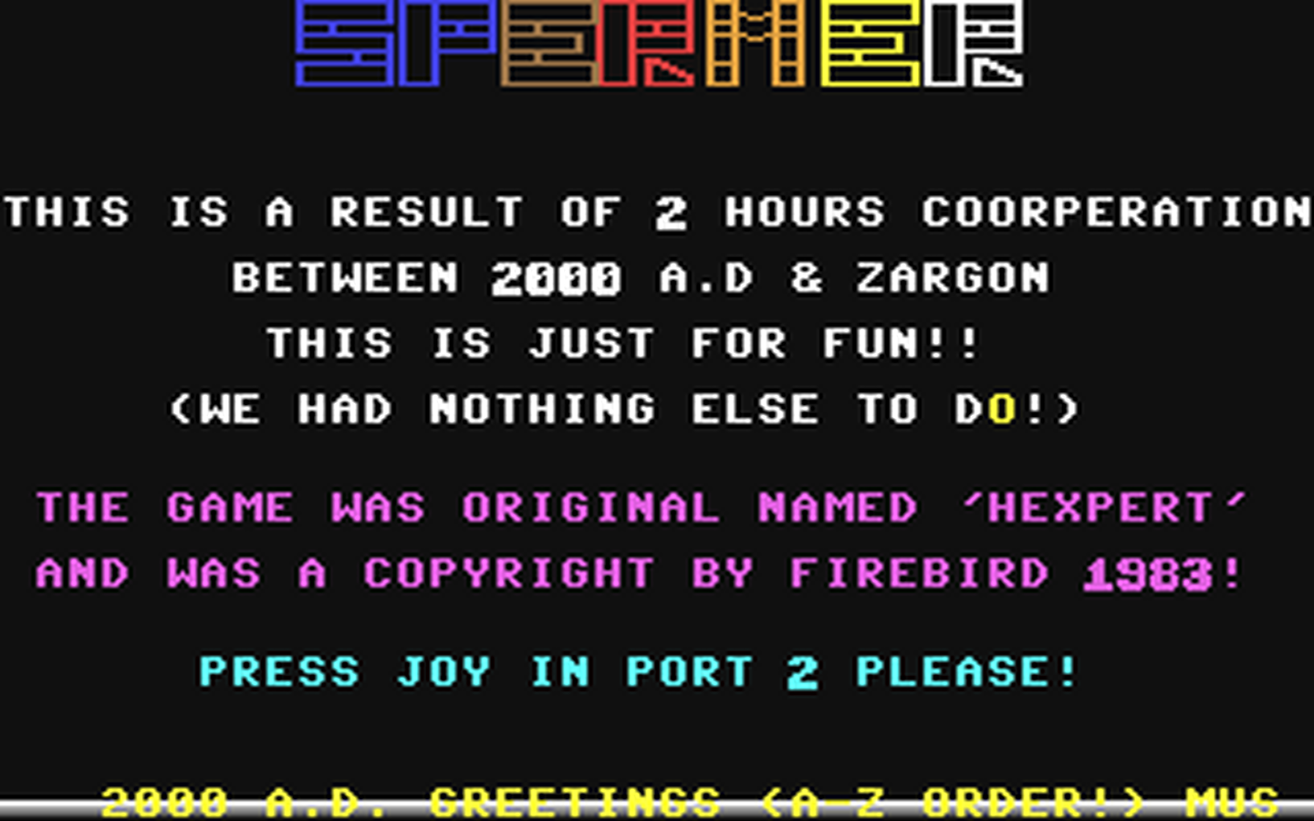 C64 GameBase Spermer (Not_Published) 1987