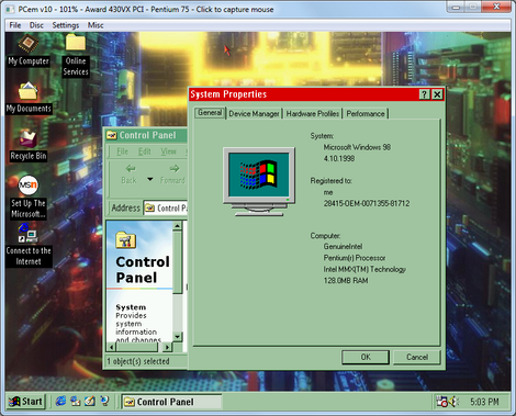Pcemu GUI:Windows98